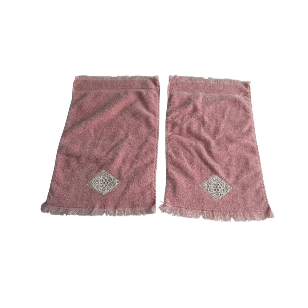 Vintage Five Pc Bathworks Pink Towel Lace Accents GUC USA Made